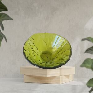 Vintage MCM Green Floral/Plant Drepression Glass Bowl Mid Centruy Modern Decor